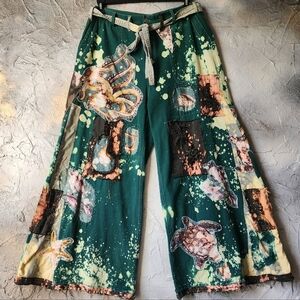 Boho Pants Shabby Upcycled Vintage European Cotton Patching